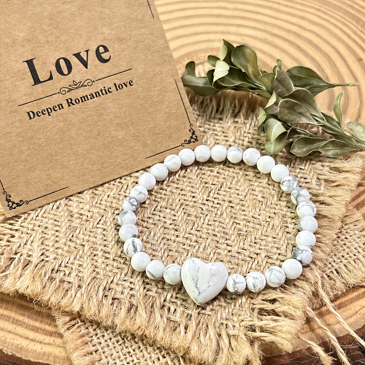 Women's Natural White Turquoise Heart Chakra Bead Bracelet